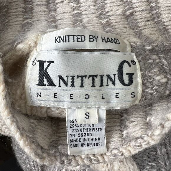 Vintage Knitting Needles Womens Sz S Sweater 1/2 Sleeve Hand Knit Wool Blend - Picture 4 of 5